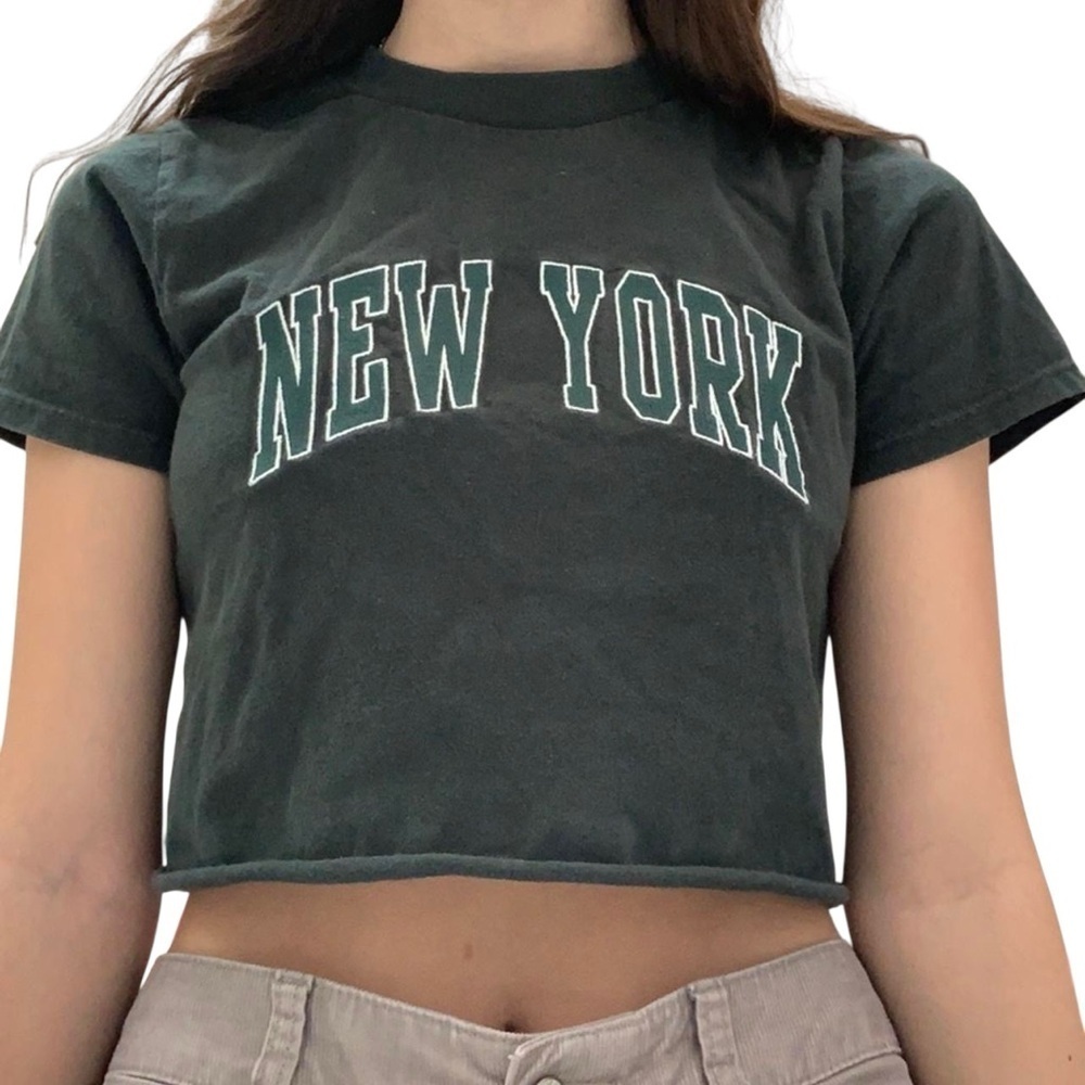 Brandy Melville New York Cropped Graphic Tee, Dark Green